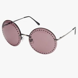 Brian Atwood Neiman Marcus Target Beaded Round Rose Sunglasses & Case